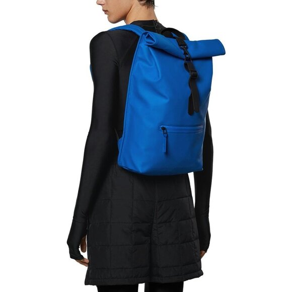 Rains Rolltop Rucksack W3 Waterproof Backpack Waves Blue 19.2"H x 12.8"W x 4.4"D - Picture 11 of 11